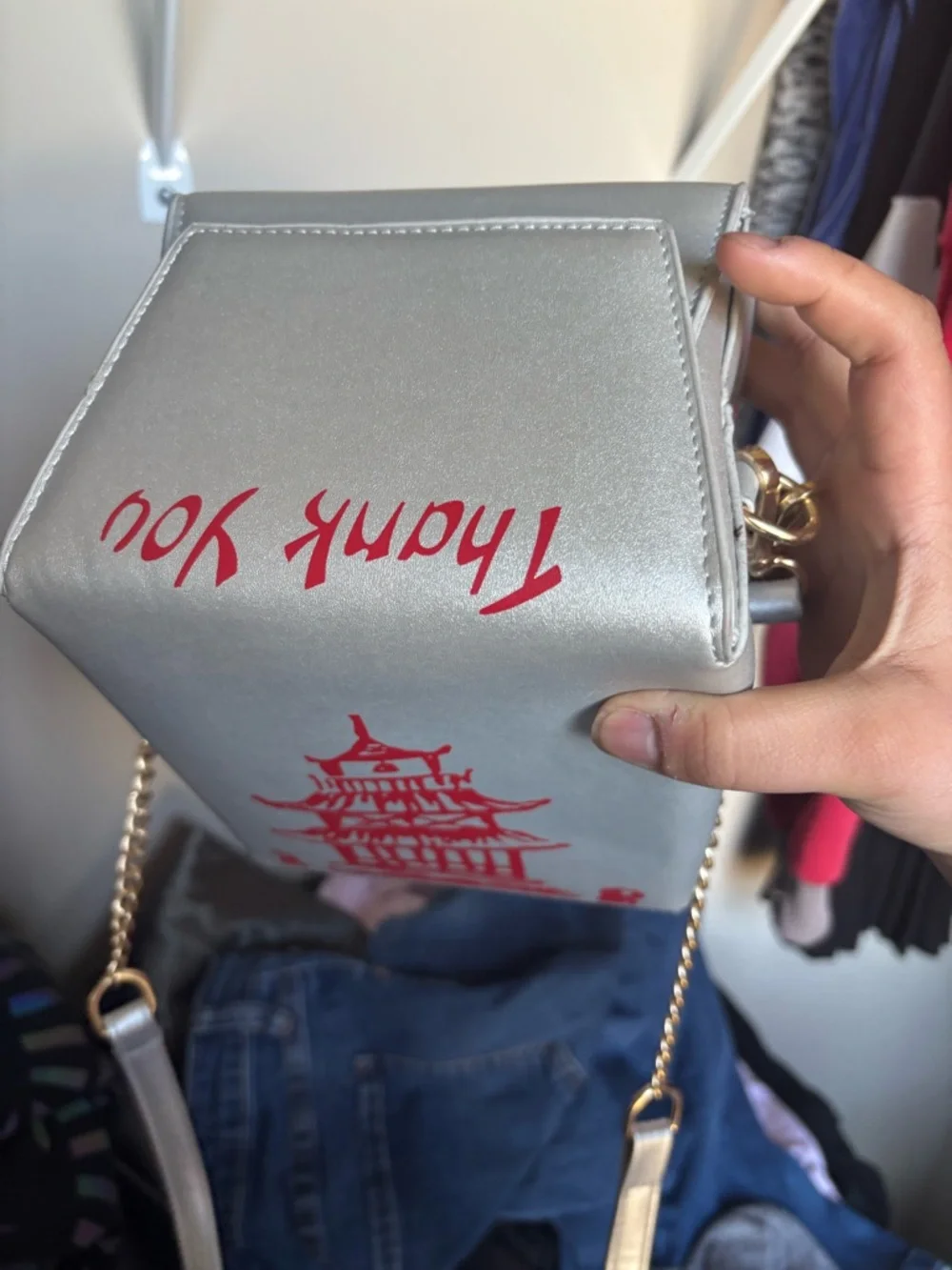 Dolls Kill Silver Mini Bag with Red Pagoda Print - Picture 2 of 4